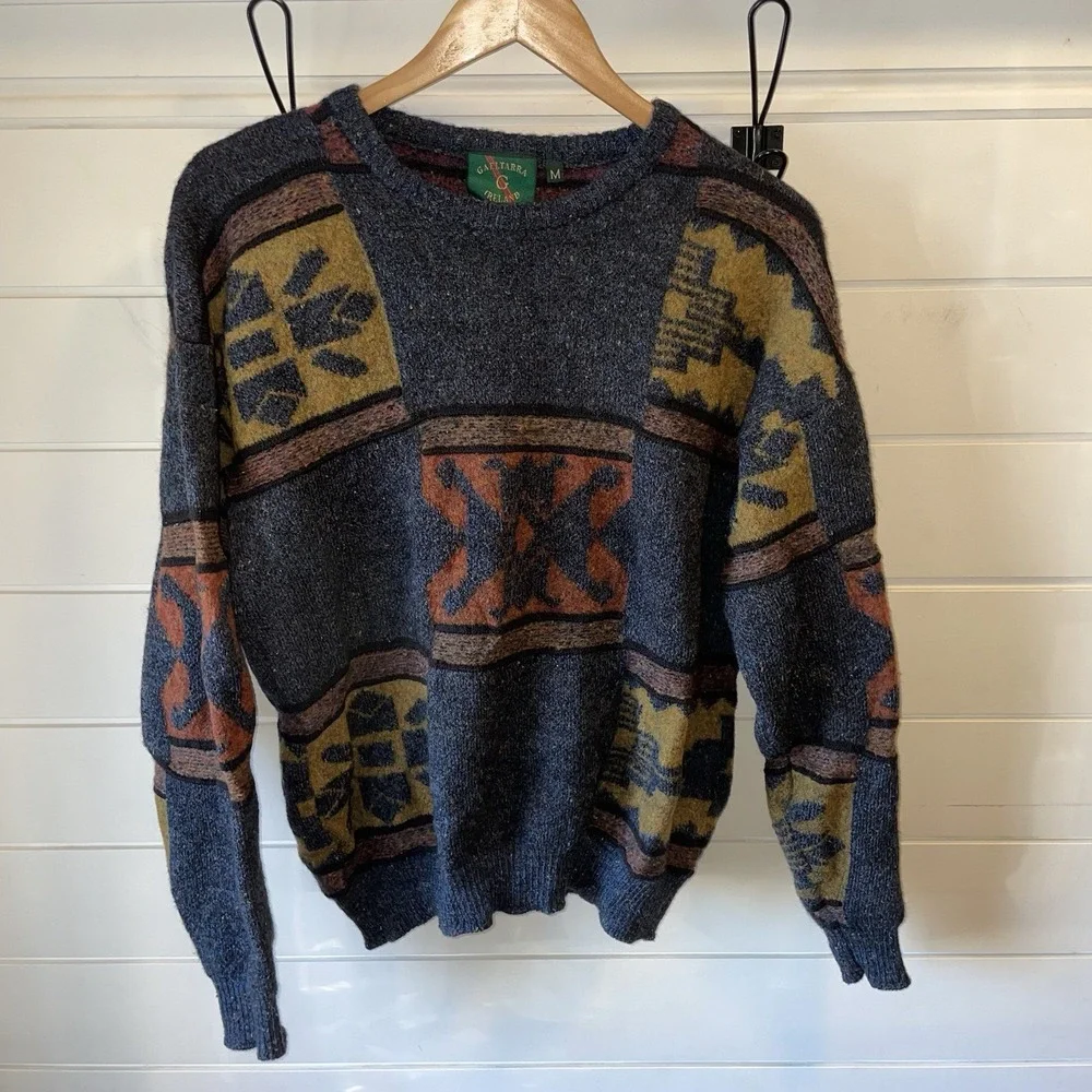 Vintage Gaeltarra Ireland Wool Crew Neck Pullover‎ Blue Sweater Men's Size: M